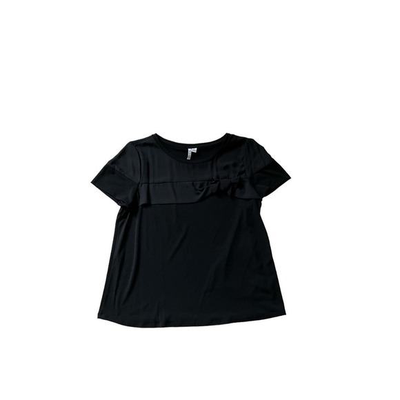 Elle Blouse Top Women's Size M Black Crew Neck Bow Front Short Sleeve Pullover - Picture 4 of 7